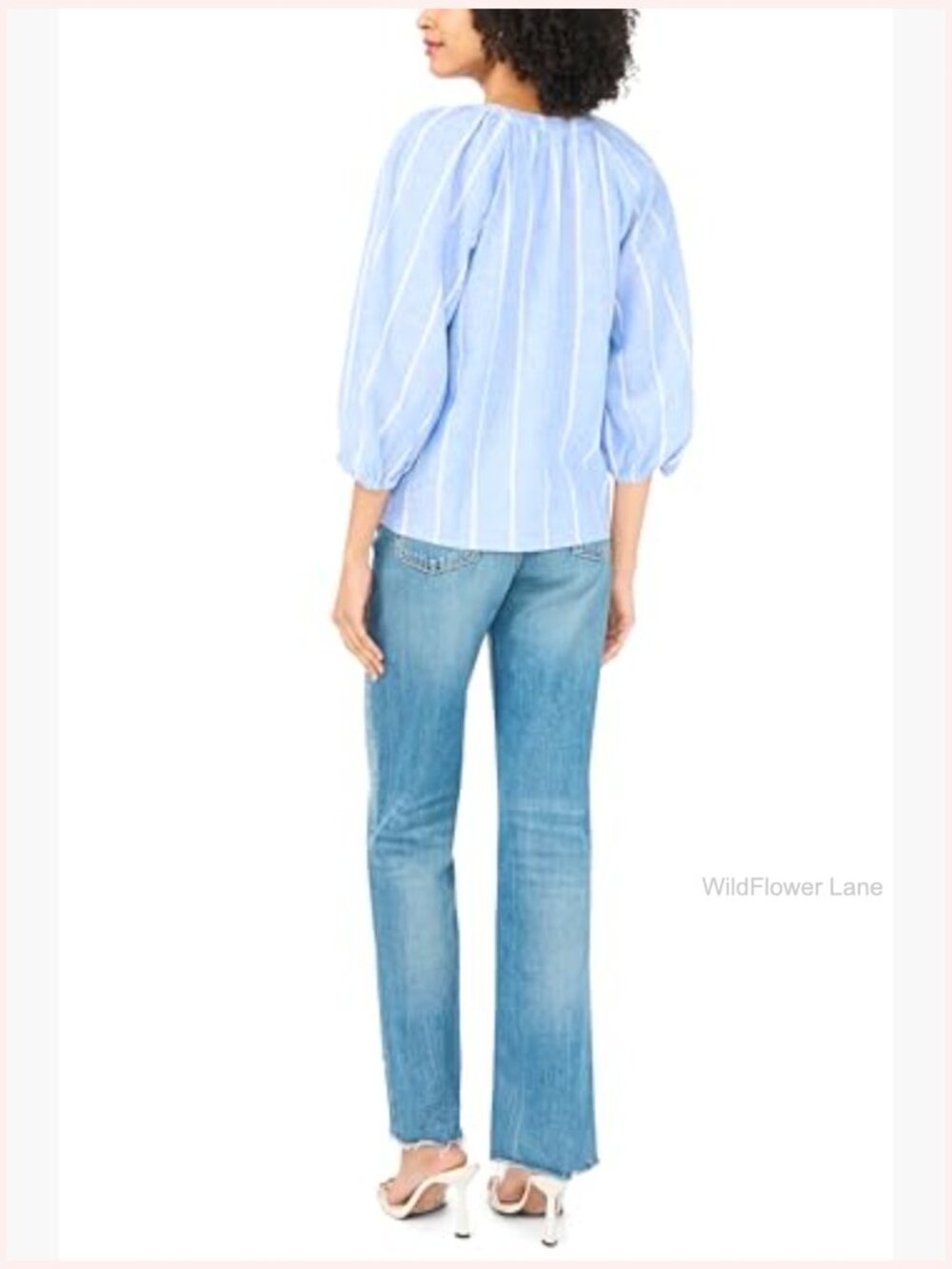 Striped 3/4 Raglan Sleeve Button Down Blouse - Picture 2 of 2